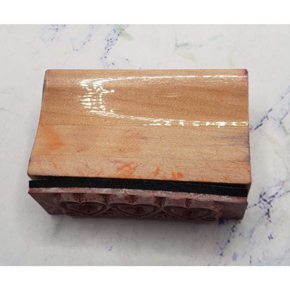 Three Hearts Romantic Love Small Wood Mounted Rubber Border Stamp - Picture 4 of 7